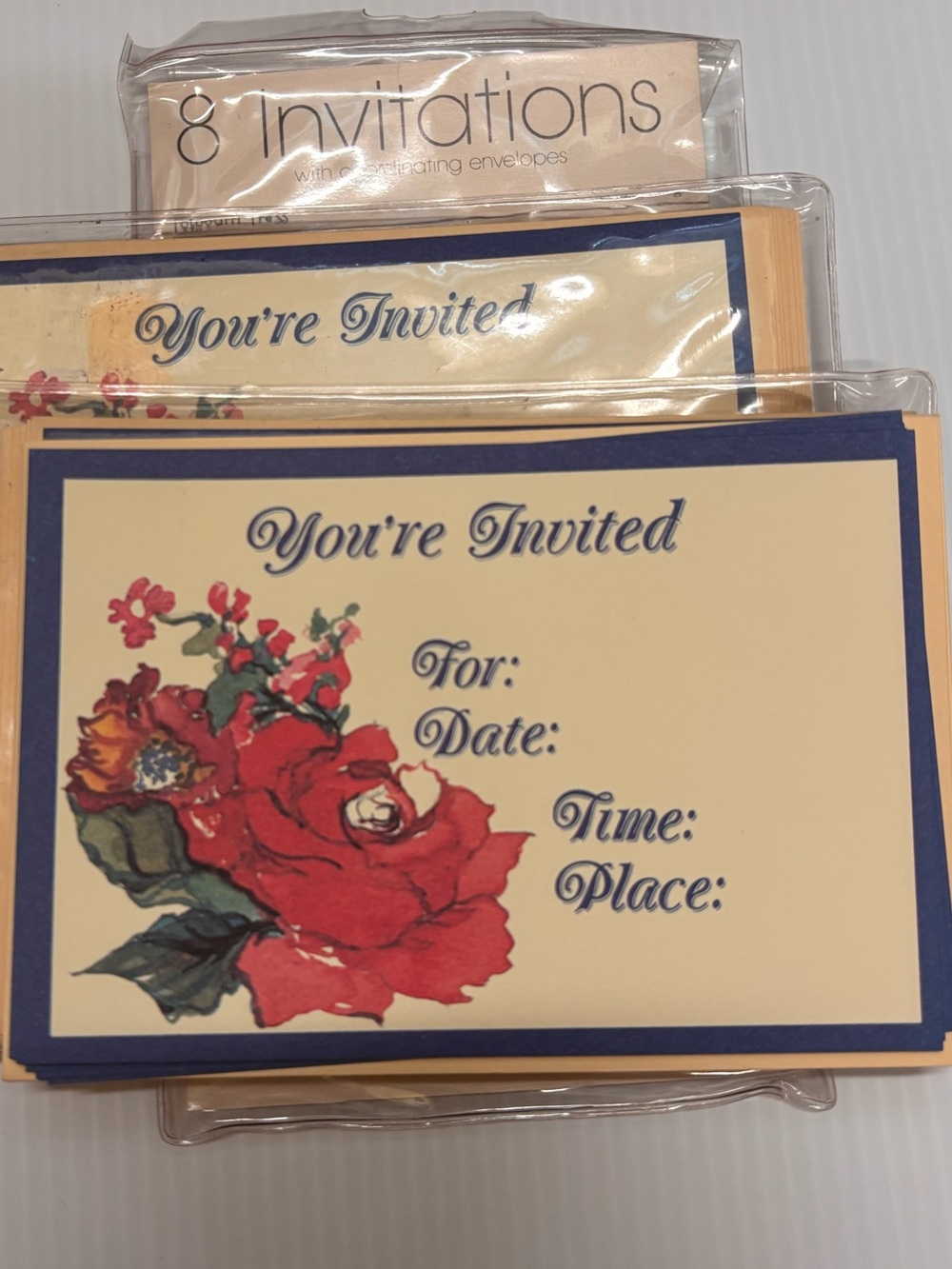 Vintage Floral 'You're Invited' Party Invitations - 24 Cream Red Roses Deadstock